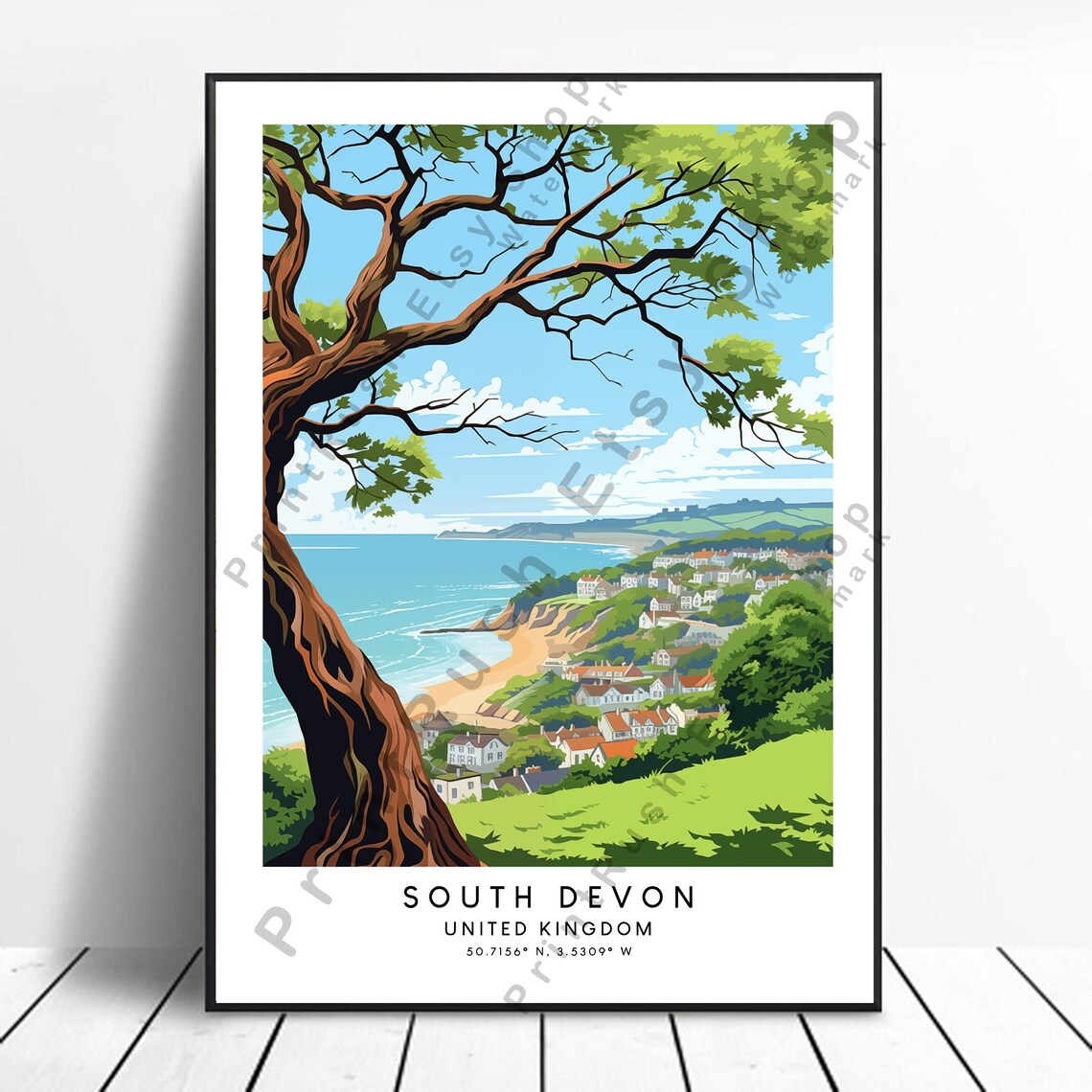 South Devon Minimalist Colorful Poster, Wall Art Print
