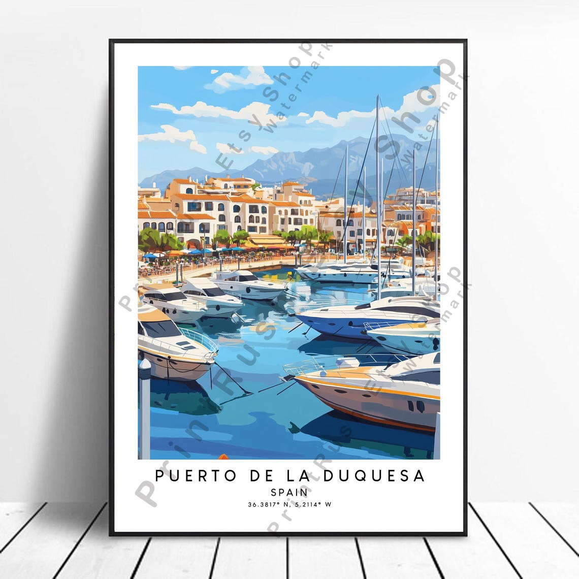 Spain Travel Print Colourful Puerto De La Duquesa Minimalist Poster Wall Art Gift