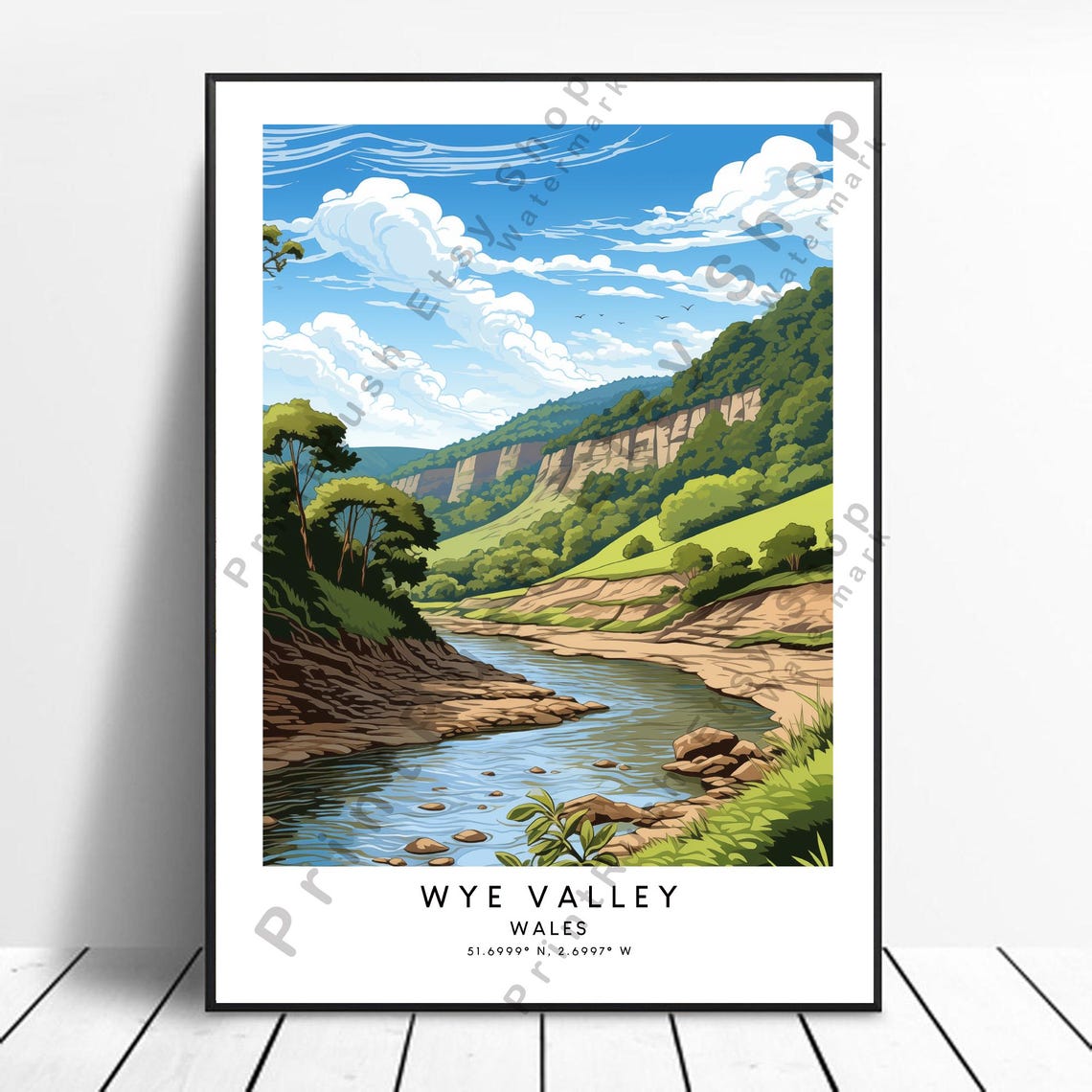 Wye Valley Travel Print Colourful Poster Minimalist Wall Art Hanging Home Decor Gift