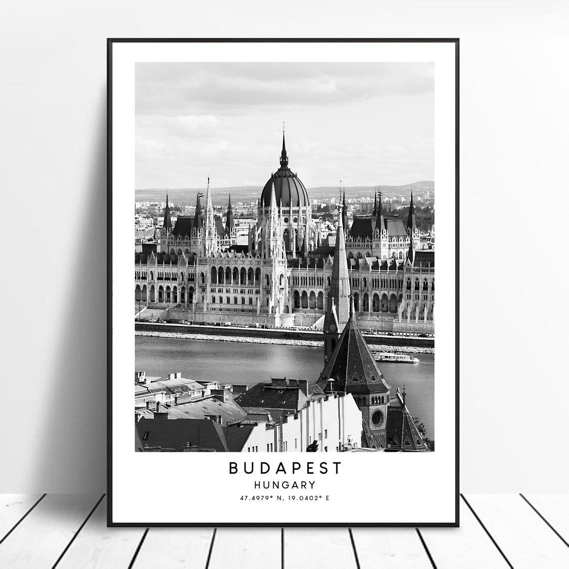 Budapest Travel Poster, Minimalist Black and White