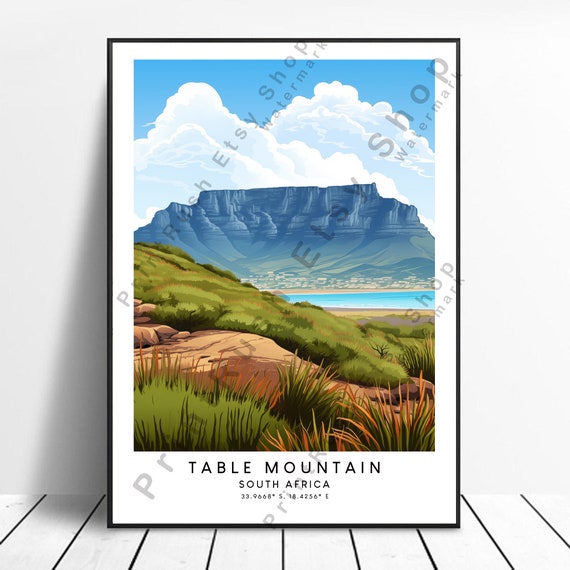 South Africa Travel Print Colourful Table Mountain Poster Minimalist Wall Art Gift
