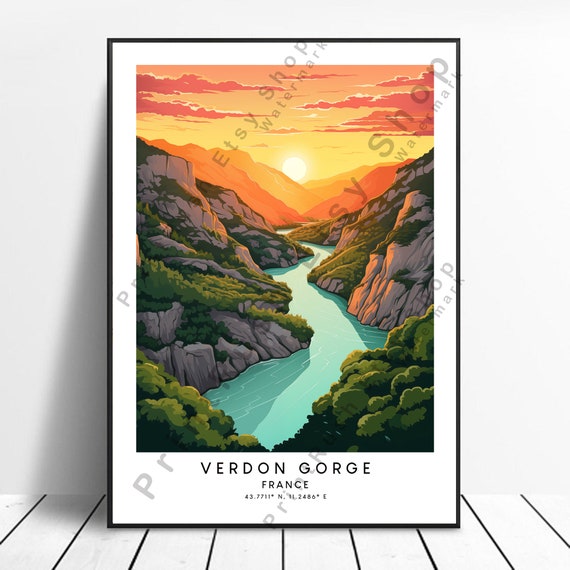 Verdon Gorge Art Colourful Print Poster Minimalist Travel Wall Hanging Home Dcor