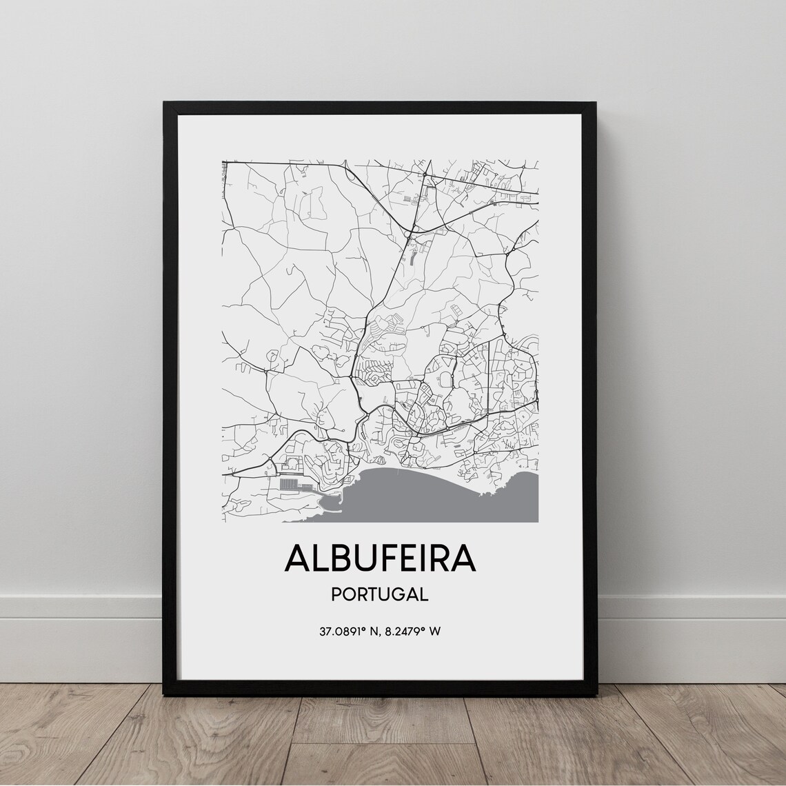 Albufeira City Map Print, Portugal Minimalist Dcor