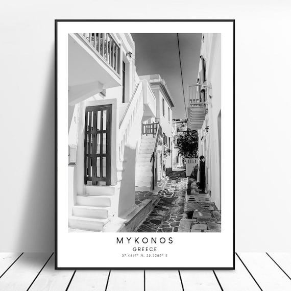 Mykonos Minimalist Travel Poster, Black and White