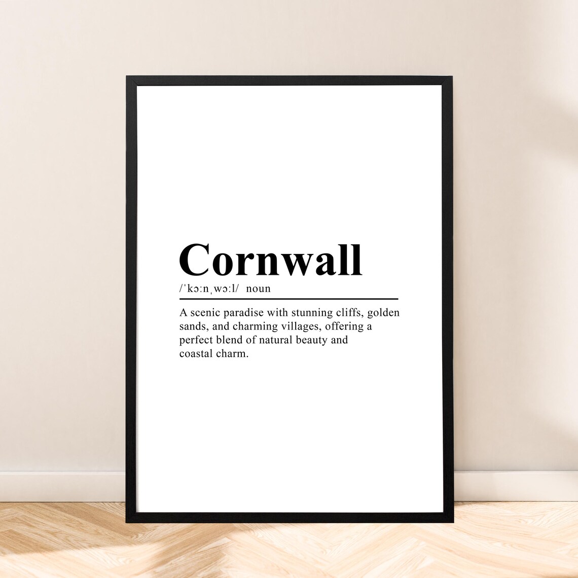 Cornwall Definition Poster, Minimalist Travel Print
