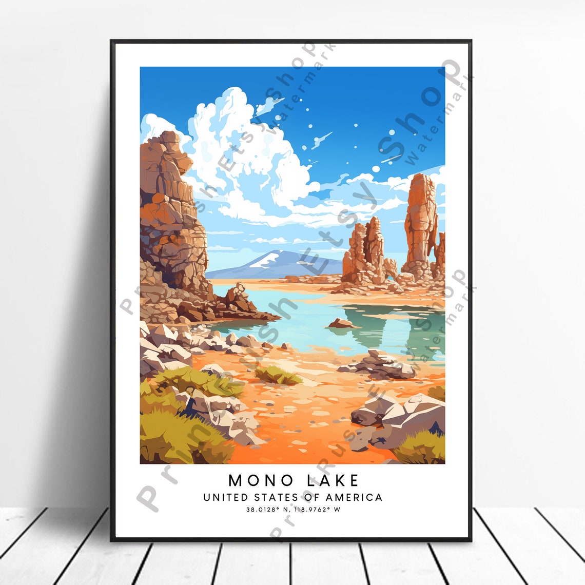 Mono Lake Print Colourful Poster Abstract Wall Minimalist Travel Art Hanging Gift