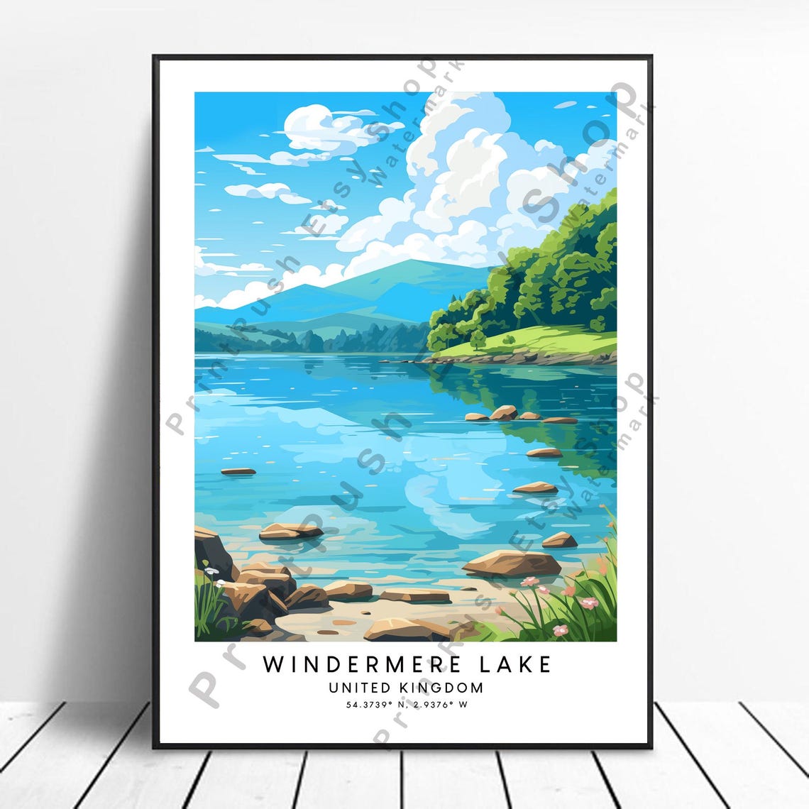 Windermere Lake United Kingdom Mountain Serene Vintage Travel Poster