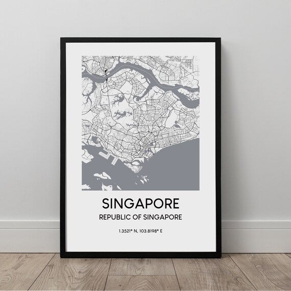 Singapore Map Print Black And White Poster Travel Minimalist Wall Art Gift
