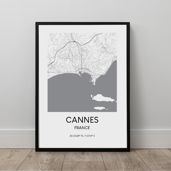 Cannes Map Print Poster City Travel Wall Art Minimalist Dcor Gift
