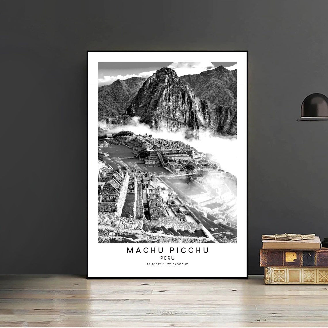 Machu Picchu Coordinates Travel Poster, Black and White - Image 2