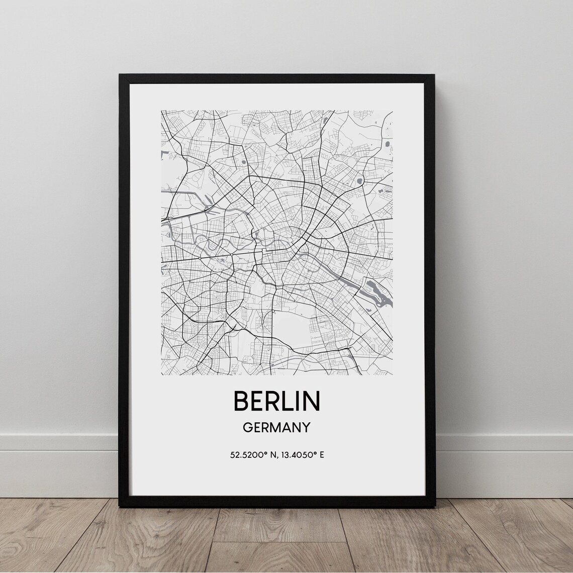 Berlin Map Print Black And White Poster Germany Art Dcor Minimalist Wall Travel Gift