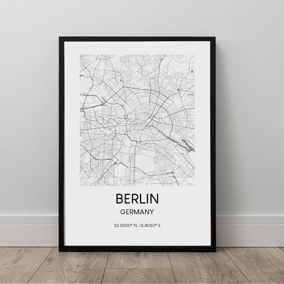 Berlin Map Print Black And White Poster Germany Art Dcor Minimalist Wall Travel Gift