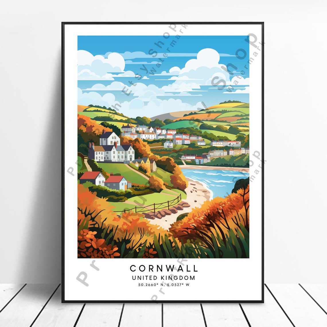 Cornwall Print Wall Art Poster Minimalist Hanging Colourful Gift