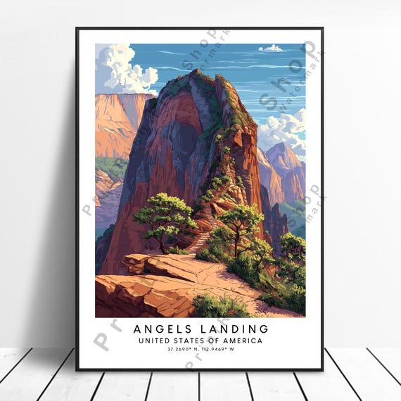 Angels Landing Print Colourful Poster Wall Minimalist Art Home Decor Illustration Utah Travel Gift