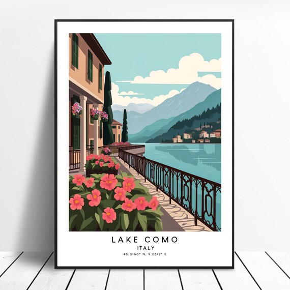 Italy Travel Print Colourful Lake Como Poster Abstract Minimalist Wall Art Gift