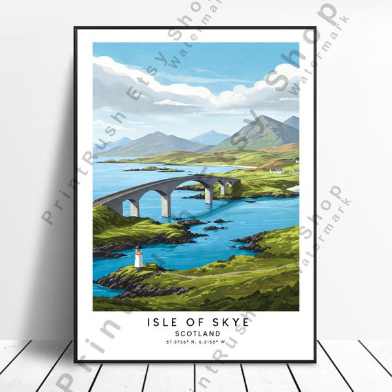 Isle Of Skye Travel Print Wall Art Poster Illustration Dcor Colourful Scotland Artwork