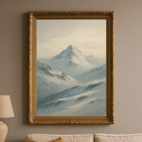 Snowy Mountain Wall Art Summit Ridge Landscape In Soft Scandinavian Light Nordic Winter Decor For Living Room Or Bedroom