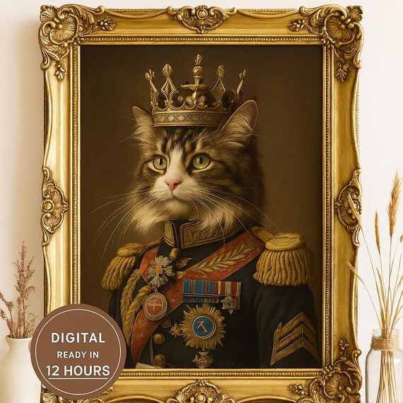 Custom Commander Pet Portrait Dog Or Cat In Military Uniform Royal Painting Baroque Style Costume Art Funny Gift
