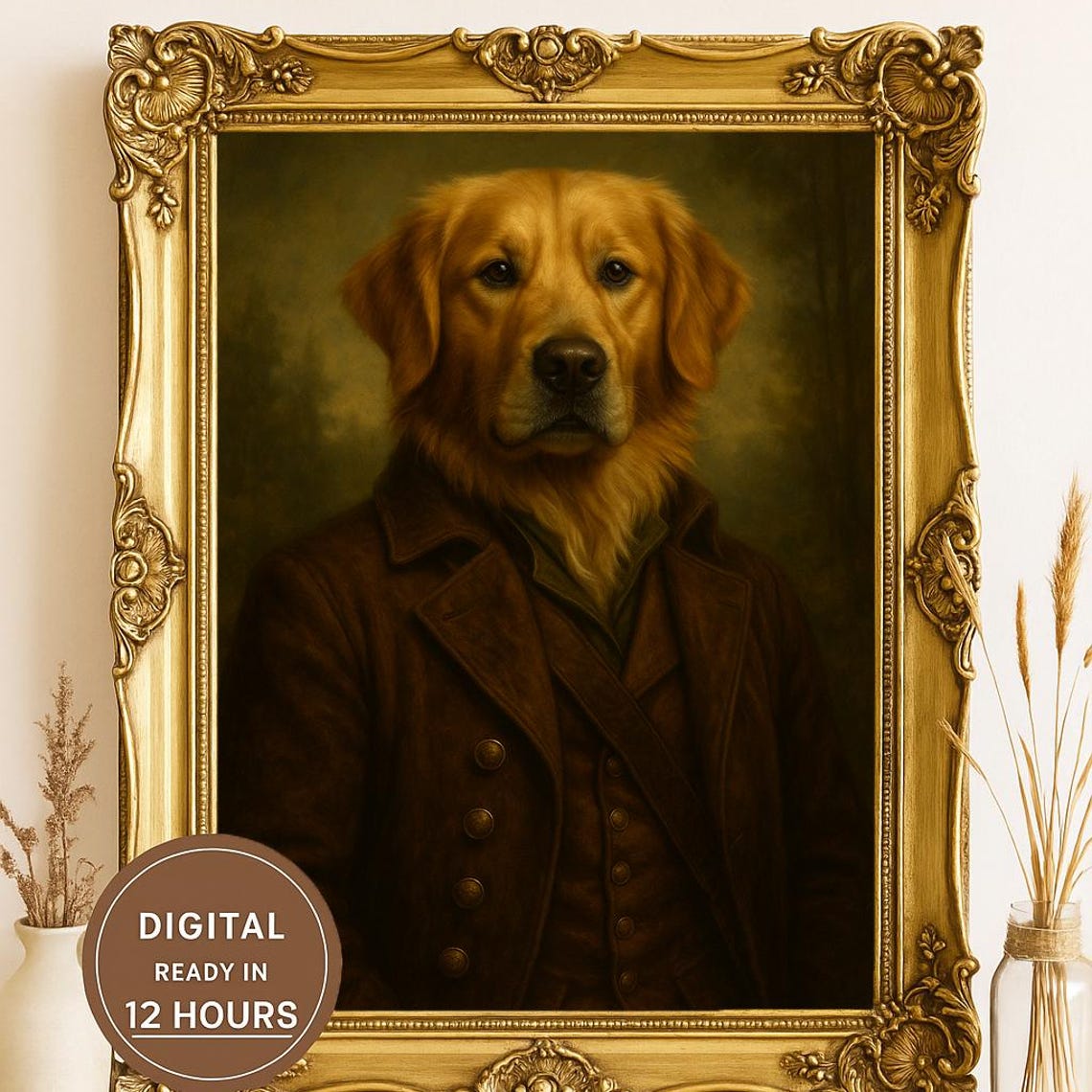 Golden Retriever Victorian Gentleman Dog Portrait Painting Poster
