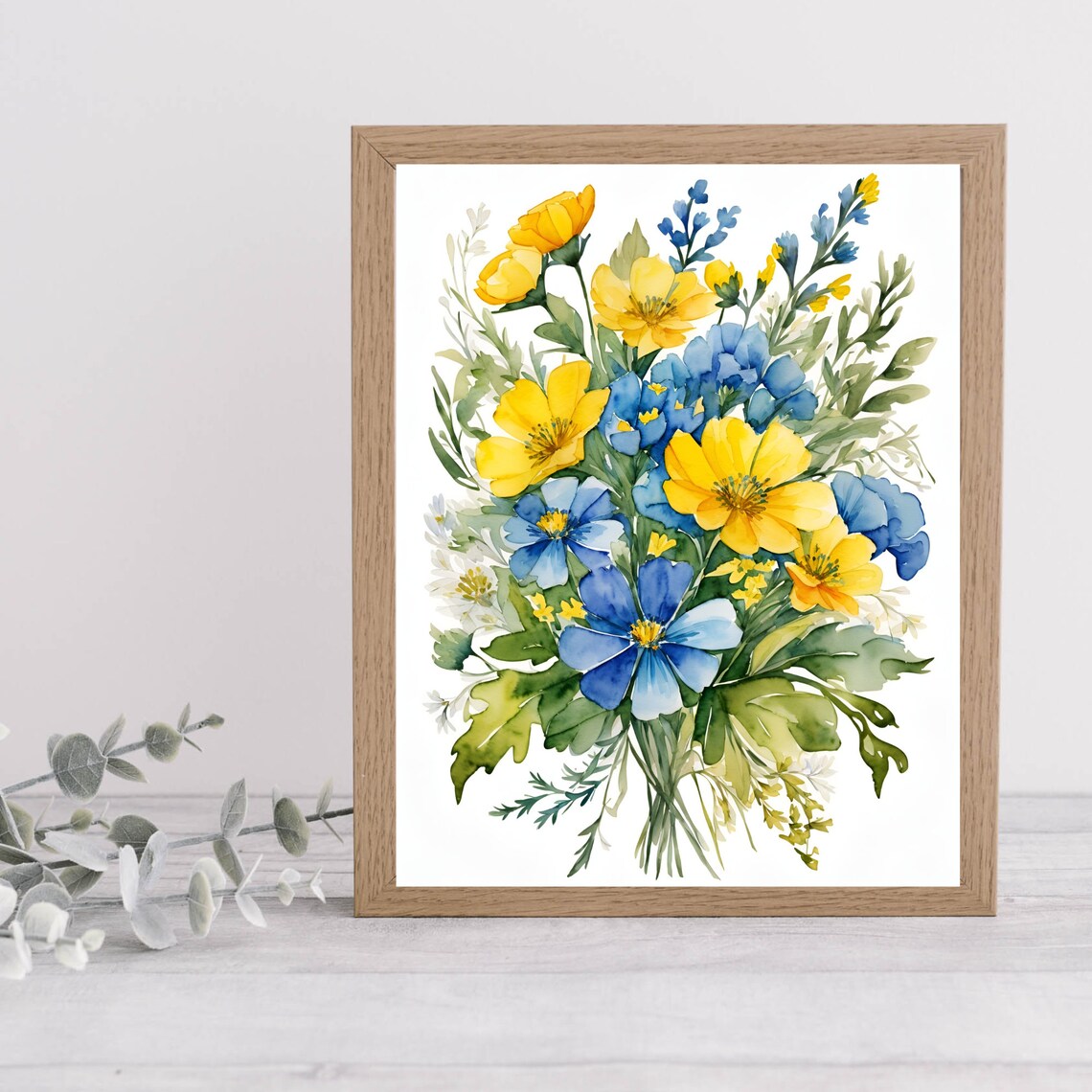 Blue and Yellow Flower Watercolor Art Print - Image 3