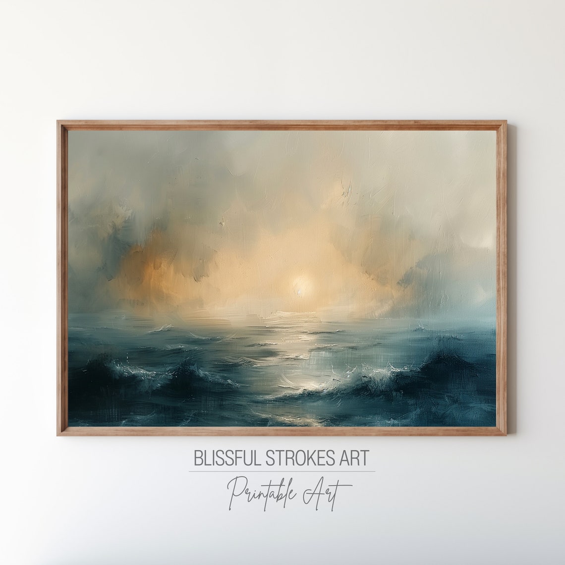 Moody Sunset Ocean Seascape Dark Waves Golden Light Oil Poster