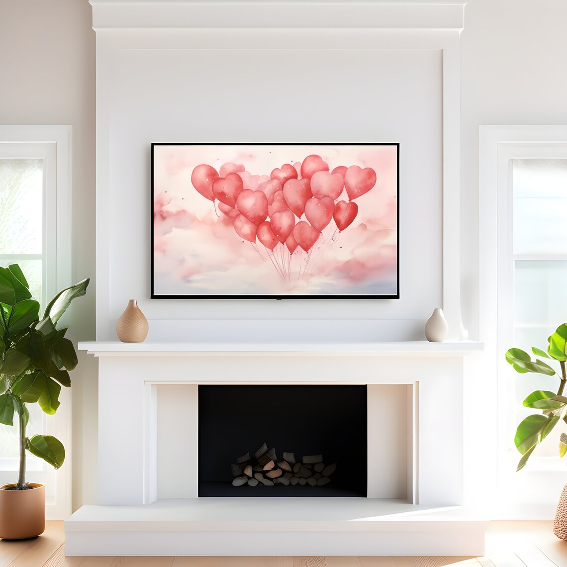 Red Heart Balloons Watercolor Romantic Love Valentine Art Print - Image 4