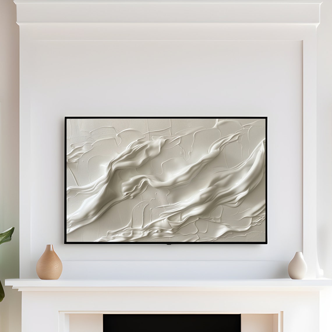 Ivory Silk Wave Flowing Neutral Abstract Textured Art Poster - Image 3