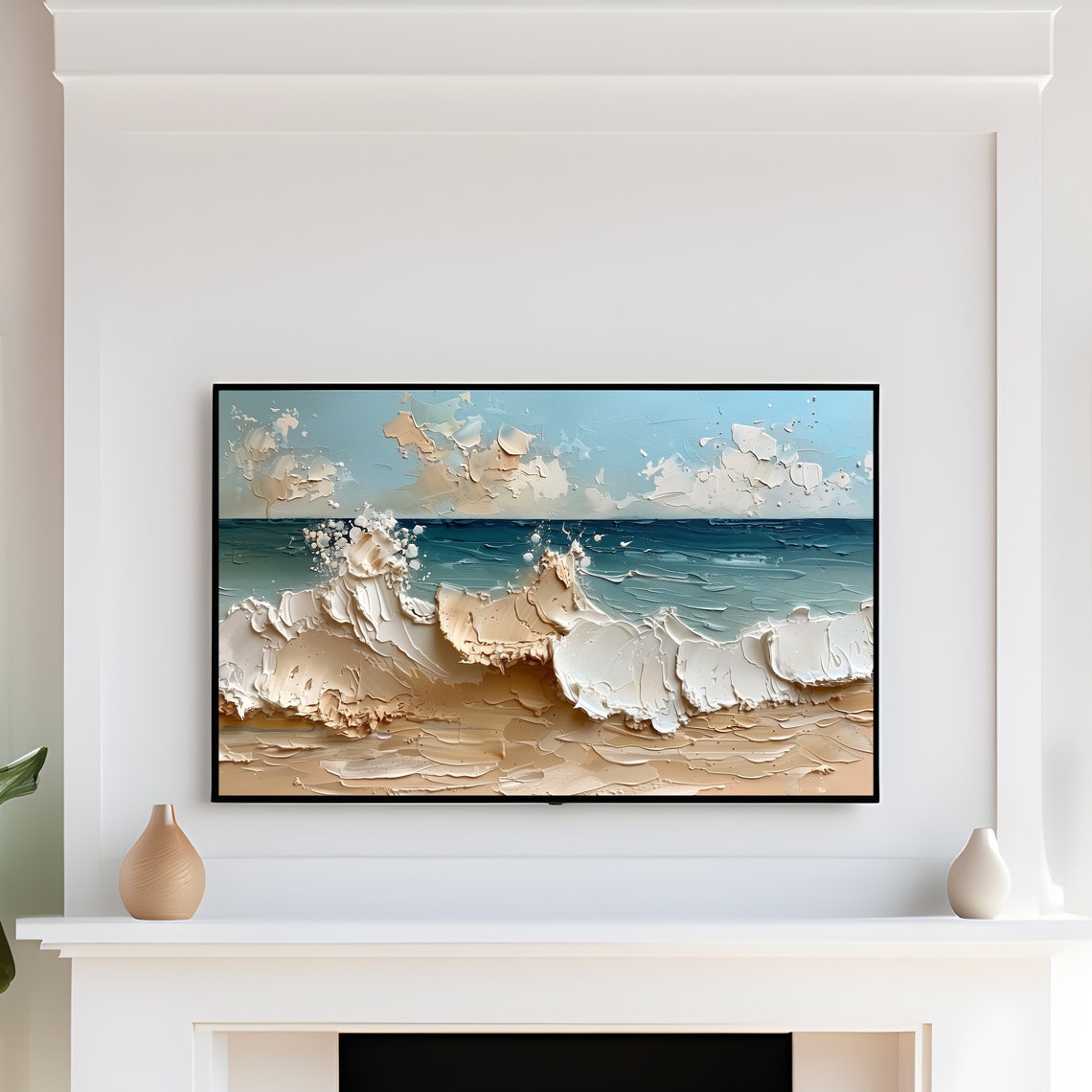 Abstract Textured Ocean Waves Impasto Seascape Digital TV Art Print - Image 3
