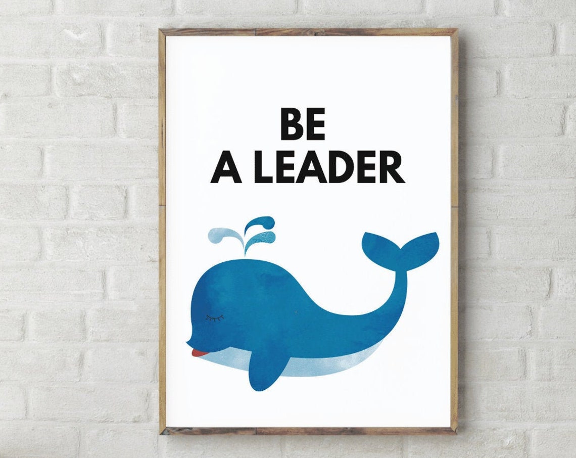 Be a Leader Blue Watercolor Whale Nursery Affirmation Poster