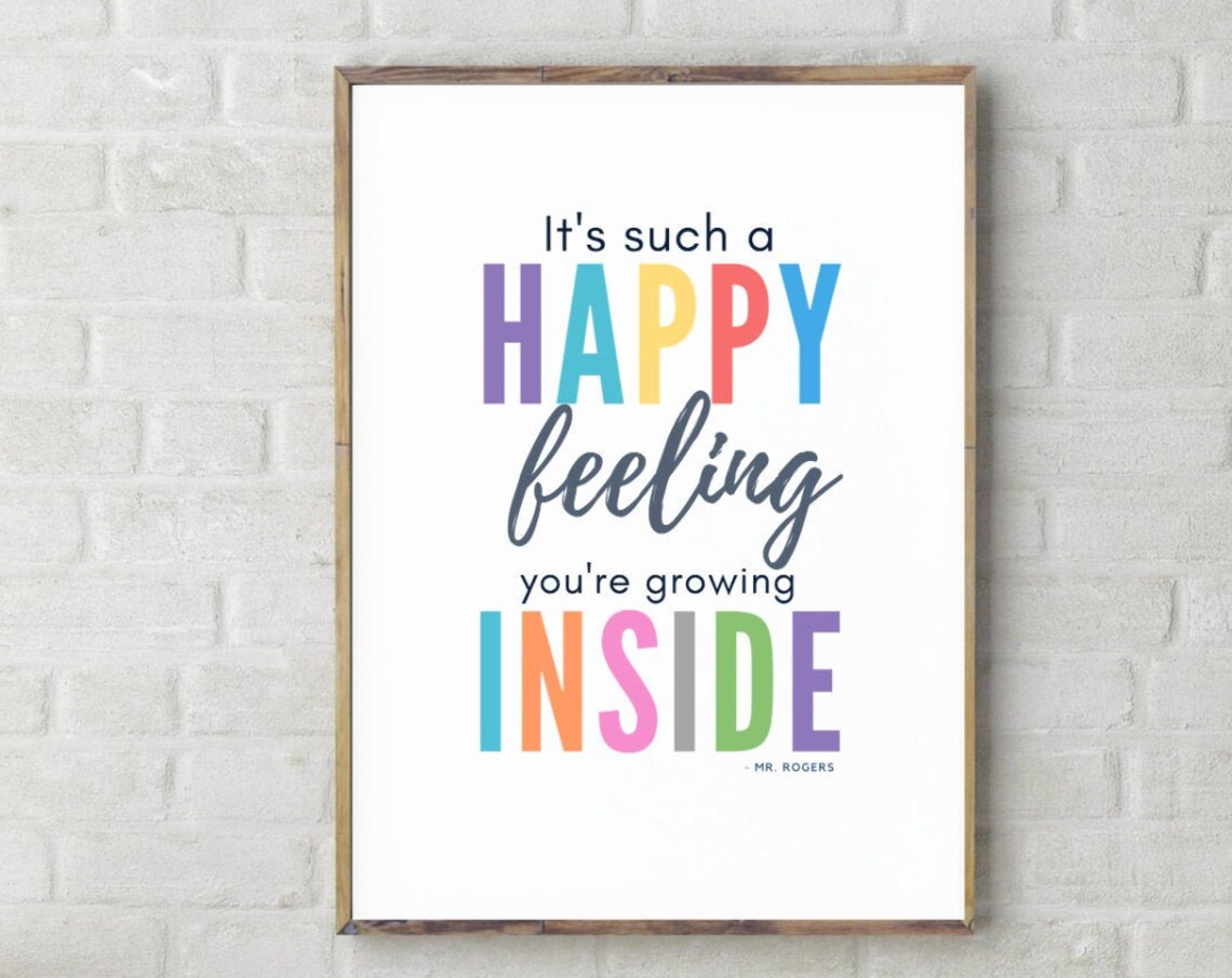 Mr Rogers Its Such A Happy Feeling Rainbow Typography Nursery Wall Art Poster