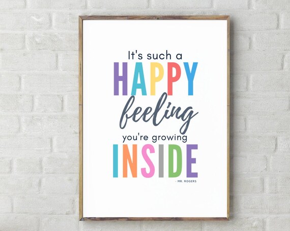 Mr Rogers Its Such A Happy Feeling Rainbow Typography Nursery Wall Art Poster
