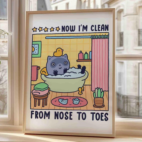 Raccoon In A Bath Poster Bubble Time Cute Bathroom Art Print Kawaii Trendy Funny Unframed Shipped Wall