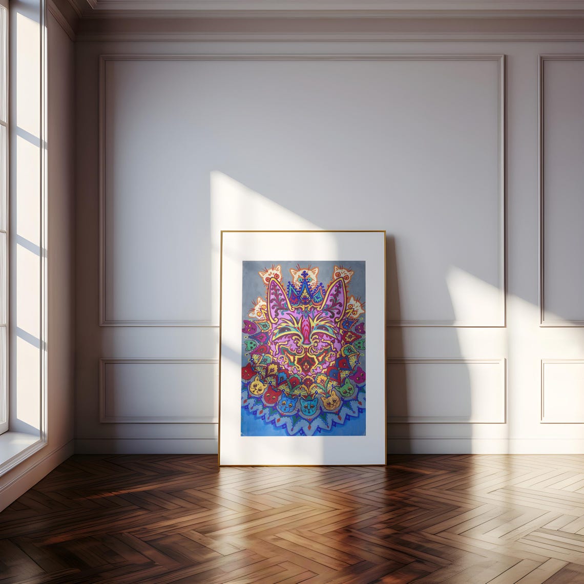 Louis Wain Psychedelic Cat Face Colorful Mandala Style Art Poster - Image 2