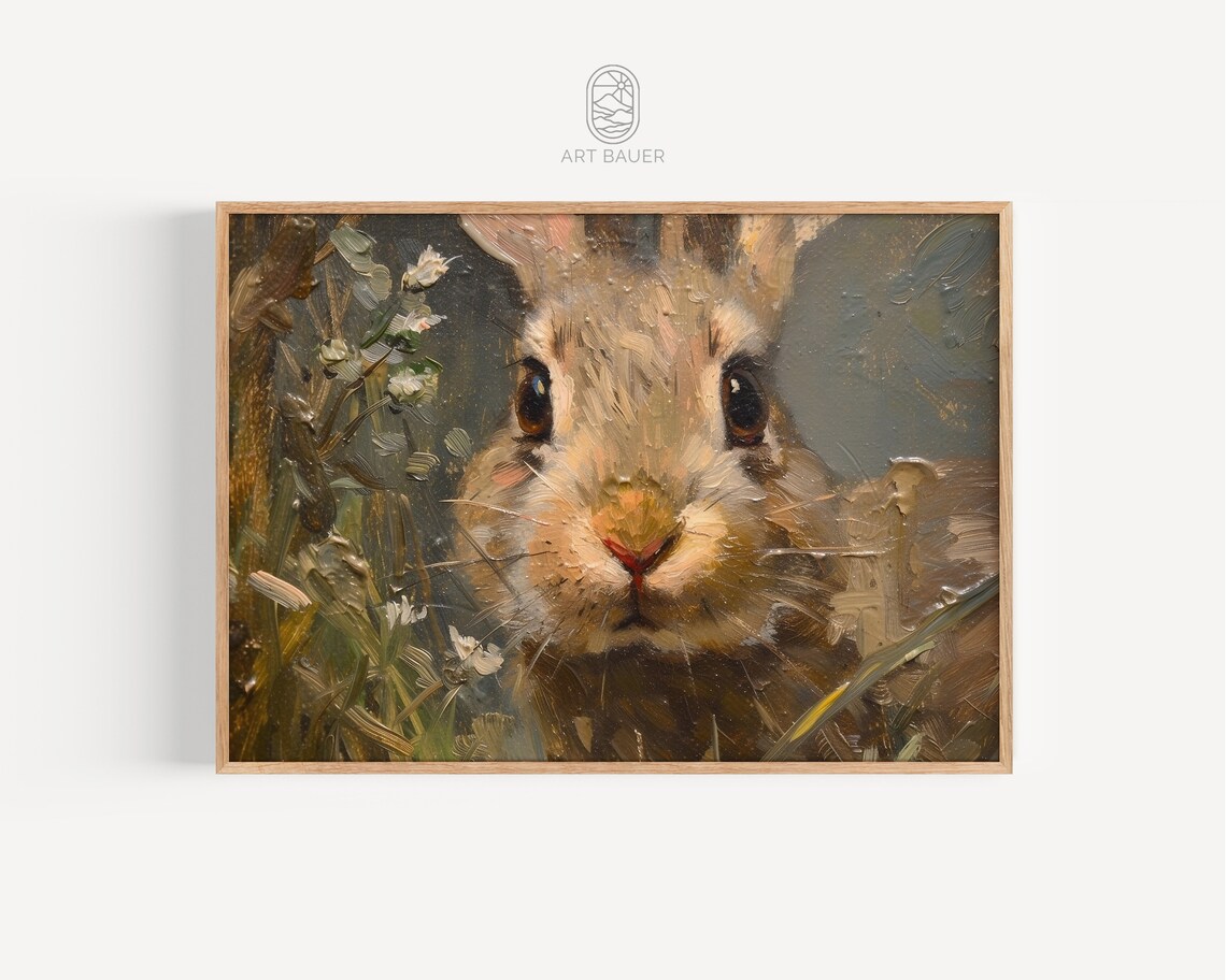 Rabbit In Flowery Meadow Rustic Animal Art Print - Image 4