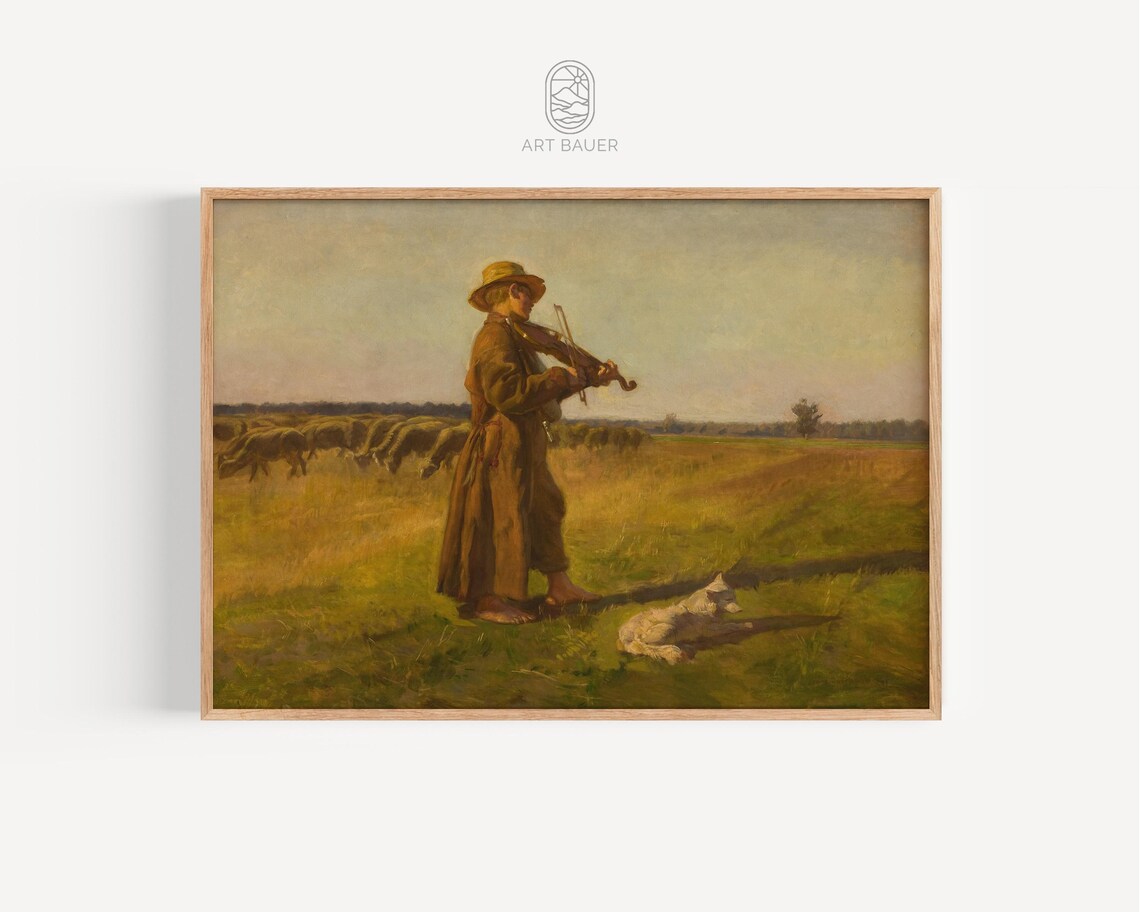 Cowherd by Jozef Chelmonski, Polish Folk Art Print - Image 4