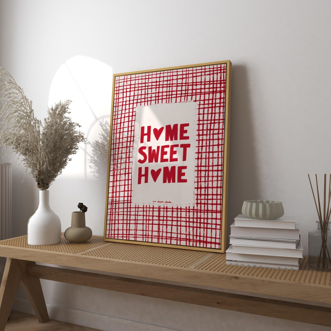 Home Sweet Home Red Checkered Cozy Farmhouse Typography Wall Poster