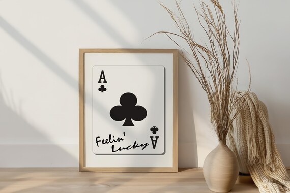 Feelin Lucky Ace Of Clubs Art Print Poster Playing Card Trendy Retro Funky Illustration Mid Century Modern Kitchen Wall
