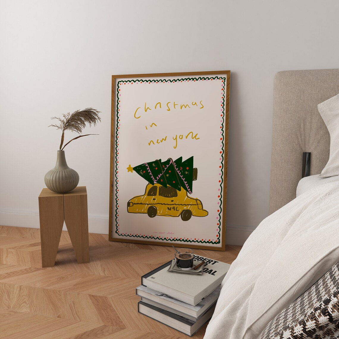 Christmas in New York Trendy Taxi Tree Poster