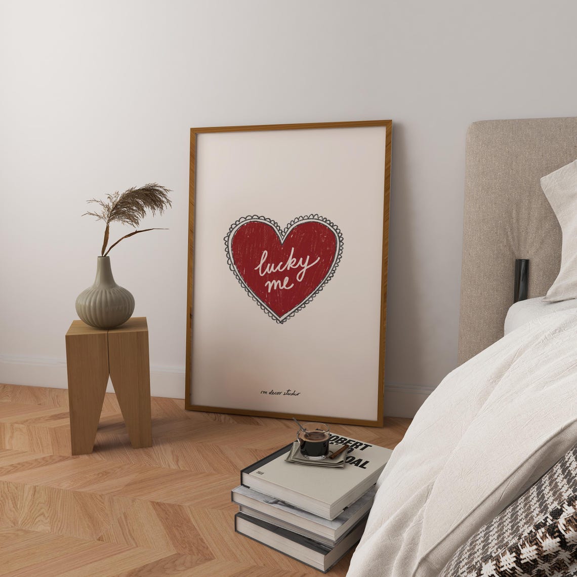 Lucky Me Red Heart Hand Drawn Retro Valentines Typography Poster