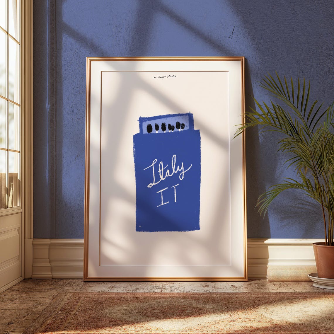 Italy IT Cobalt Blue Vintage Matchbook Minimalist Kitchen Art Poster