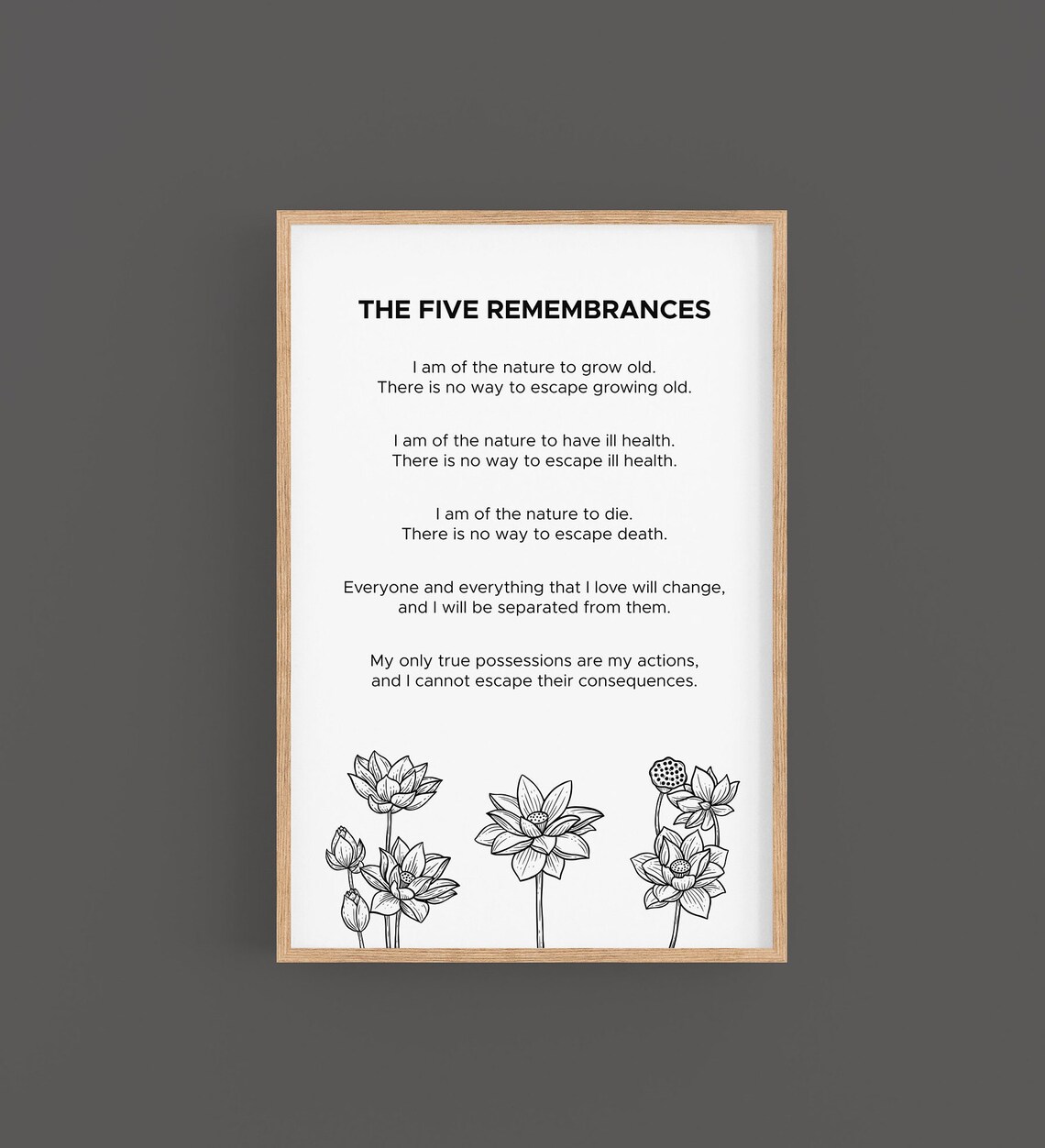 Five Remembrances Buddhist Meditation Wall Art