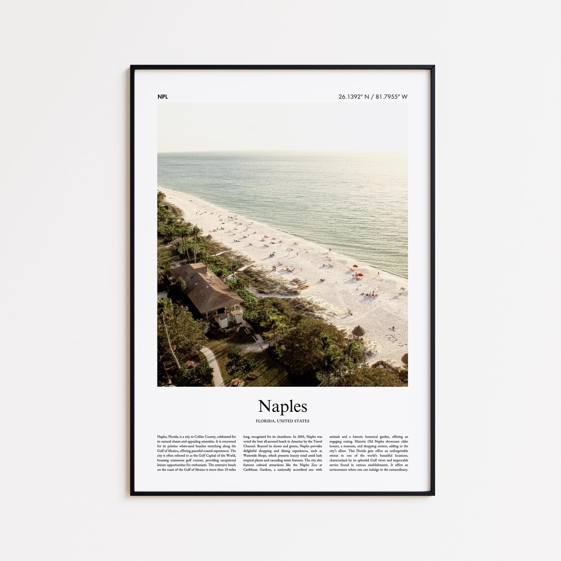 Naples Florida White Sand Beach Aerial Photography Travel Poster