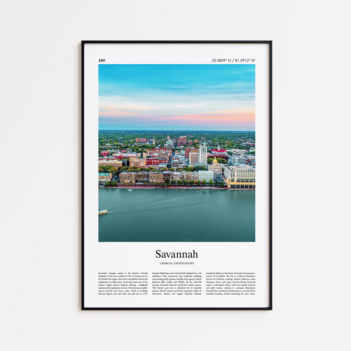 Savannah Color Print Real Photo Poster Travel Gift Georgia United States Usa Minimal City