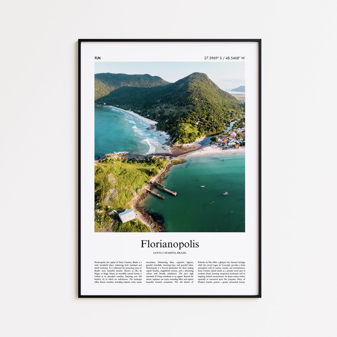 Florianopolis Brazil Island Beaches Aerial Green Hills Travel Poster