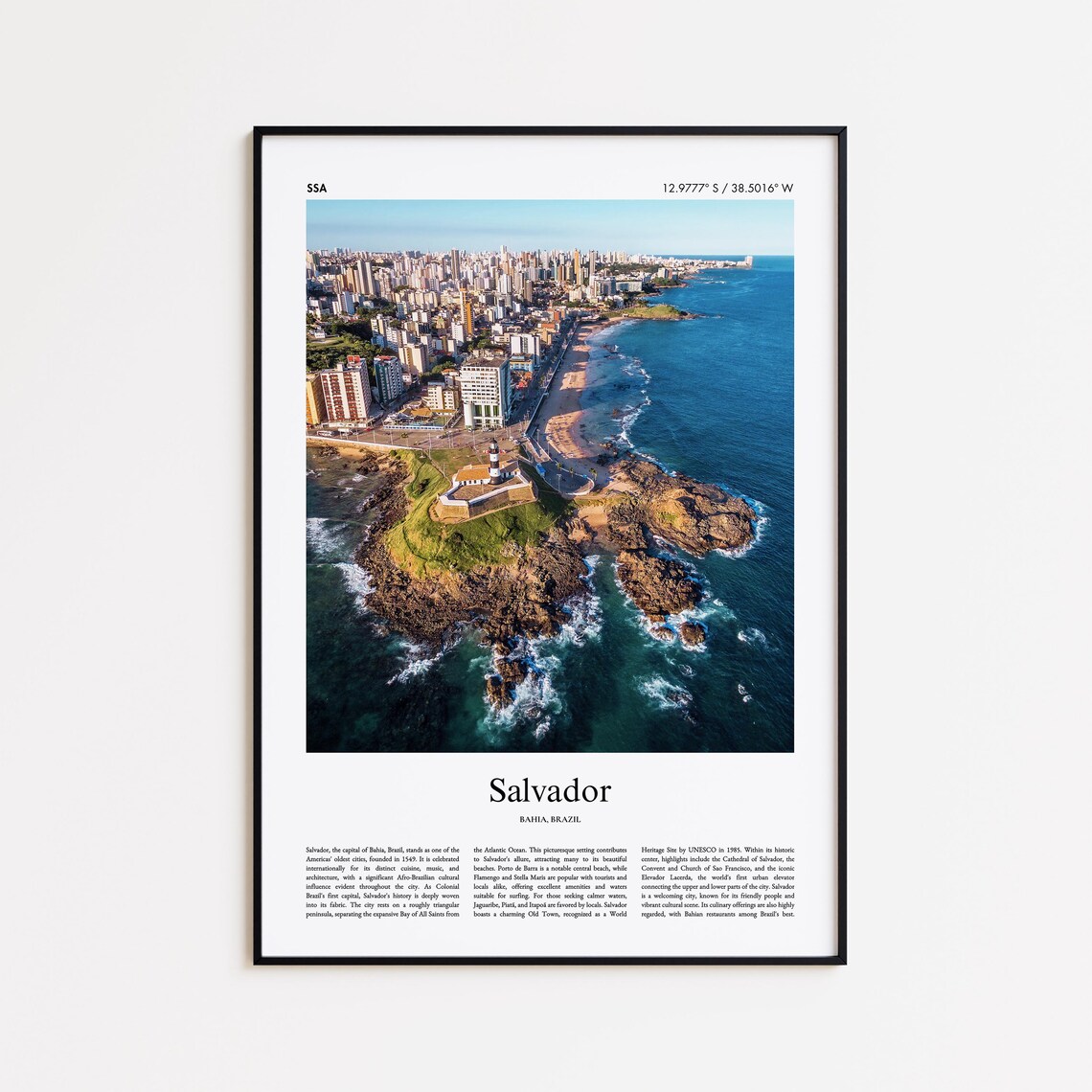 Salvador, Bahia Brazil Minimal City Travel Poster