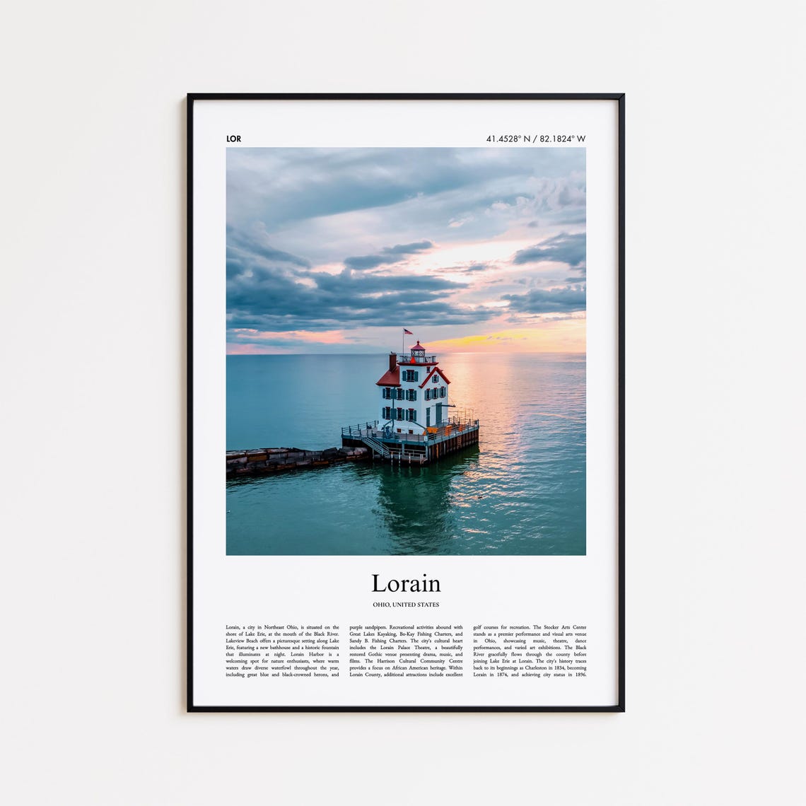 Lorain Ohio Lake Erie Lighthouse Sunset Waterfront Photo Poster