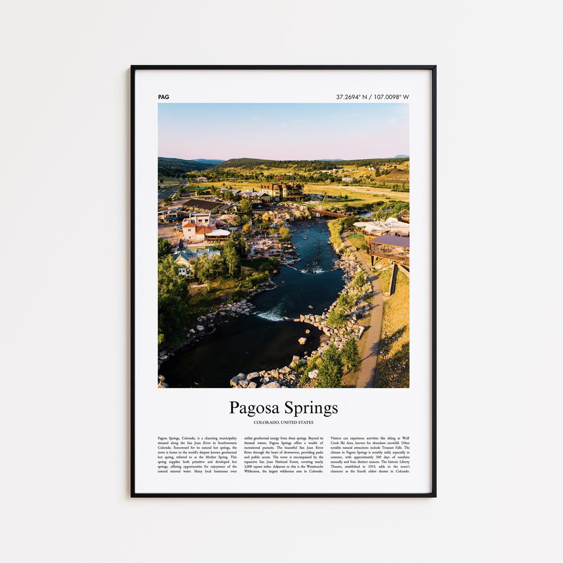 Pagosa Springs Colorado River Aerial Mountain Town Travel Poster