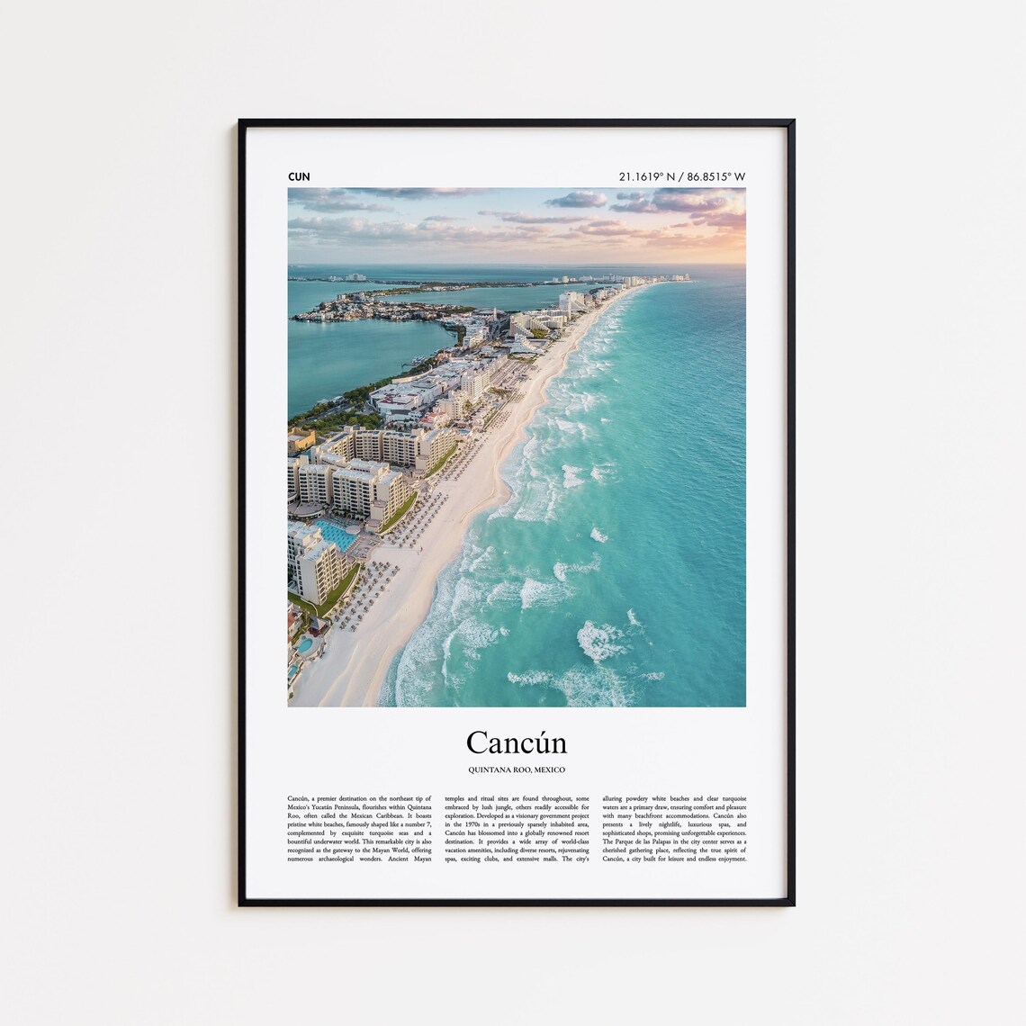 Cancún Mexico Aerial Beach Turquoise Sea Travel Photo Poster