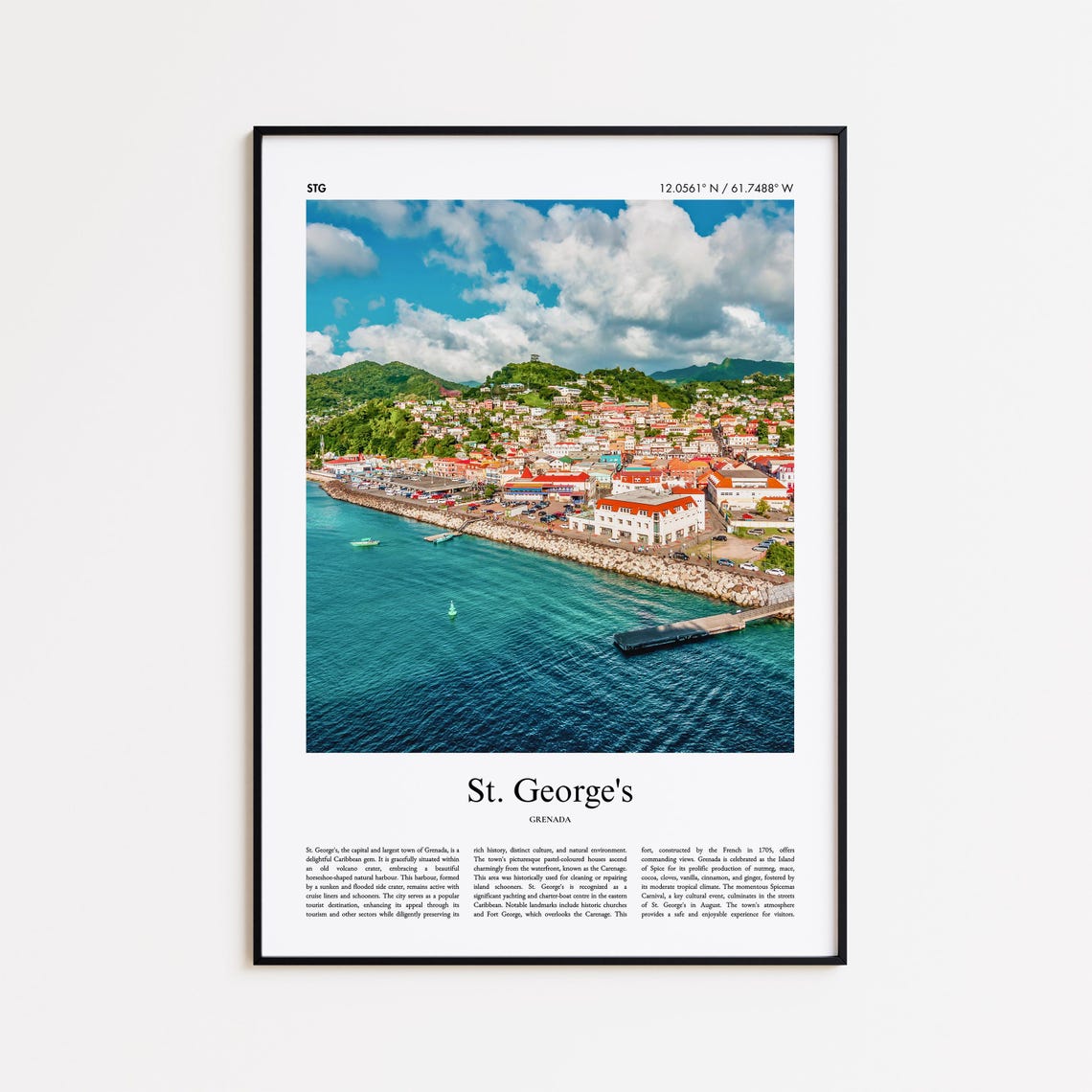 St George's Grenada Colorful Harbor Bay Town Caribbean Travel Poster