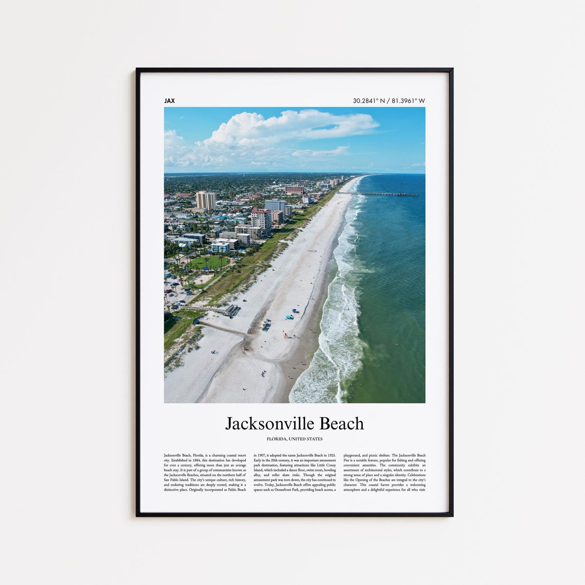 Jacksonville Beach Florida Aerial Shoreline Photo Travel Poster